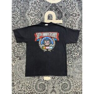 Vtg 1998 NASCAR 50th Anniversary Checkered Flag Shirt XL Black Racing 100% Cotto